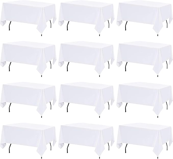 12 Pack White Table Cloth Rectangle Table Cloths for 6 Foot Rectangle Tables 60 X 102 Inch Washable Polyester Table Covers, Reusable & Wrinkle Resistant for Weddings, Parties, Events, and Everyday Use