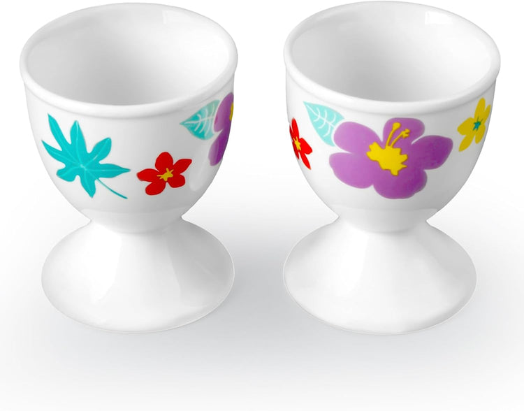 Cinf Ceramic Egg Cups Hawaii Flower Set of 2 Porcelain Holder Breakfast Boiled Cooking Easy to Clean Childhood Memories Kitchen