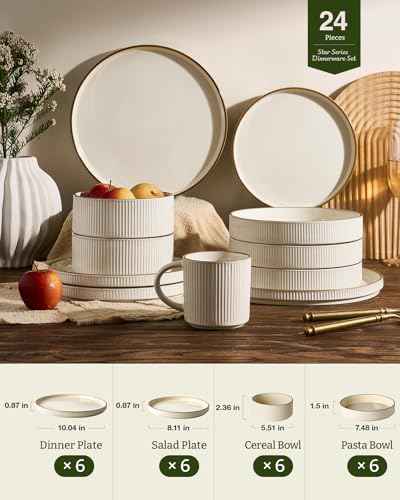 Stoneware Dinnerware Sets with Pasta Bowls (24 Count)