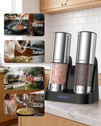 Rechargeable Electric Salt and Pepper Grinder Set (Stainless Steel Silver / Set)