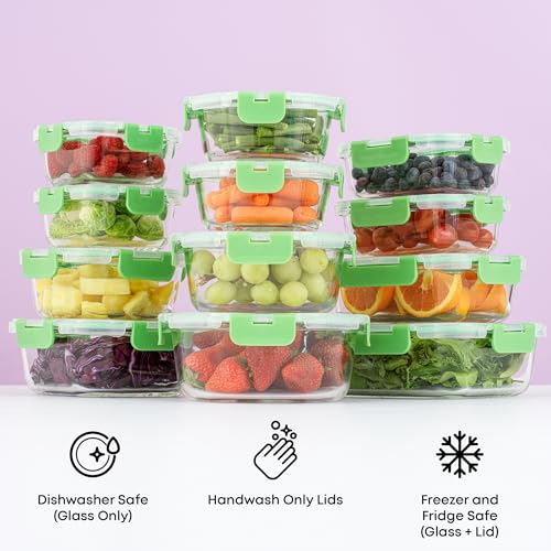 24pc Borosilicate Glass Storage Containers with Lids (Color Green)