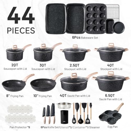 44pcs Nonstick Cookware Sets