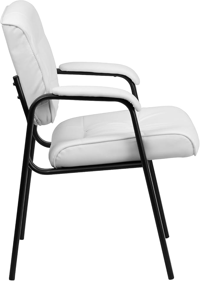 Flash Furniture Haeger White LeatherSoft Executive Side Reception Chair with Black Metal Frame