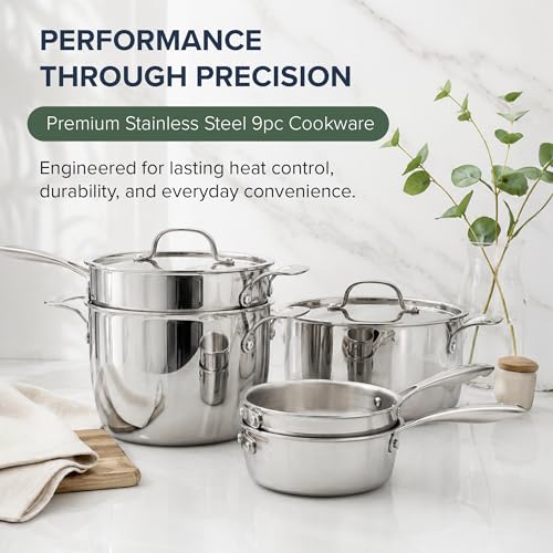 Pro-Smart 9-Piece, 3.1mm Tri-Ply Clad Stainless Steel Cookware Set
