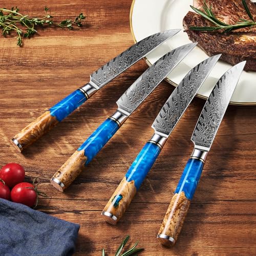 SENKEN Damascus Steak Knife Set (8 Count)