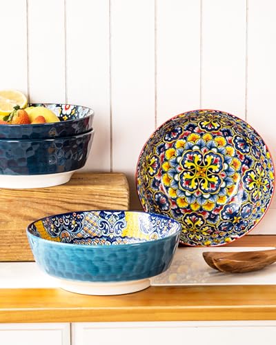 Large Salad Bowl Sets for Serving Pho (Blue+Red / 48 Oz)