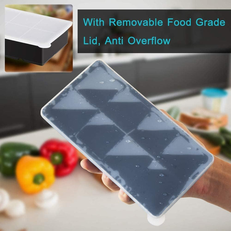 Silicone Ice Cube Tray with Lid, Make 2" Big Square Ice Cubes, Large Whiskey Ice Cube Mold, Ice Cubes Mold for Cocktails & Wine, Soups and Frozen Treats, Without BPA