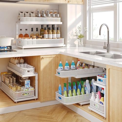 2 Pack 21.3 IN Depth Under Sink Organizer With Next (White / 2 Pack-21.3"Dx11.8"-16.5"H)
