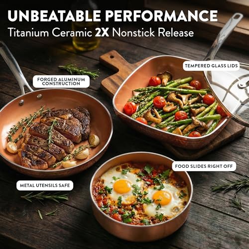 HAMMERED 20 Pc Pots and Pans Set Non Stick Ceramic Cookware (20 Count)