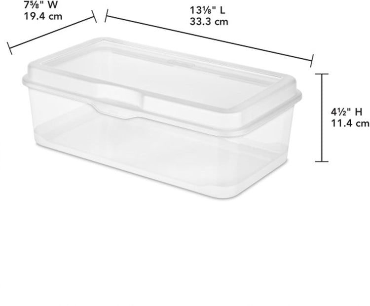 Sterilite 6-Pack Rectangular Large FlipTop, Clear Plastic Storage Box with Hinged Lid - Stackable Multipurpose Organizer for Art and Craft Supplies, Accessories, Photos & CDs, Home or Office Use