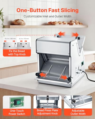Electric Bread Slicer 370W 1680 Rpm Stainless Steel Counter 12mm 120V (Electric)