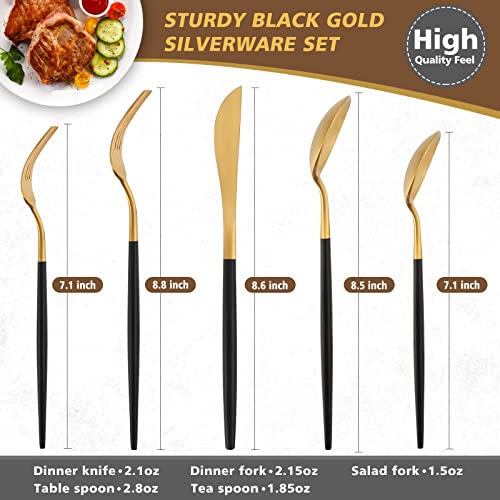 20pc Matte Black Gold Silverware Set for 4