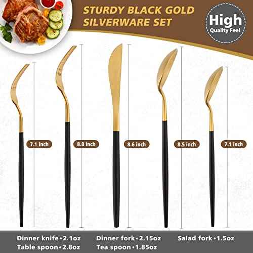 Matte Black Gold Silverware Set
