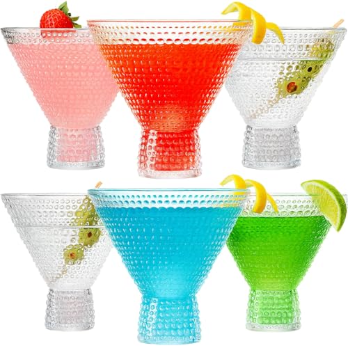 Plastic Hobnail Martini & Cocktail Drinking Glasses Set of 6 Clear Cups 14oz