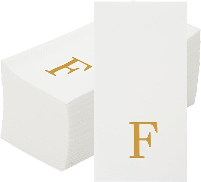 Luxenap 15.8 X 7.9 Inch Linen-Feel Guest Towels, 2000 Lettered Hand Towels - Gold Letter 'F', Sans Serif Font, White Paper Dinner Napkins, airlaid, For Restrooms And Tables - Restaurantware