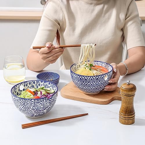 Ceramic Ramen Bowls Set (6 inch, 4pcs / Vintage Blue)