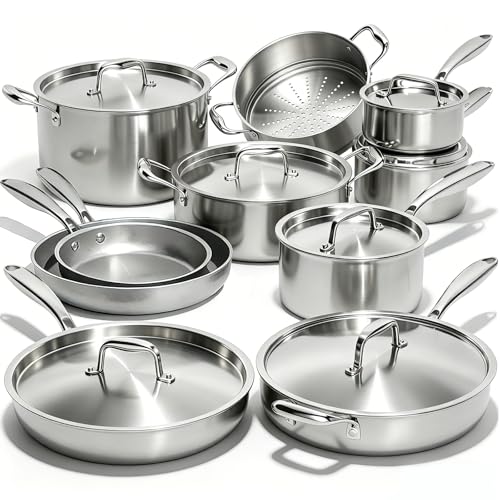 17Pcs 5 Ply Clad Stainless Steel Cookware Set with Lids