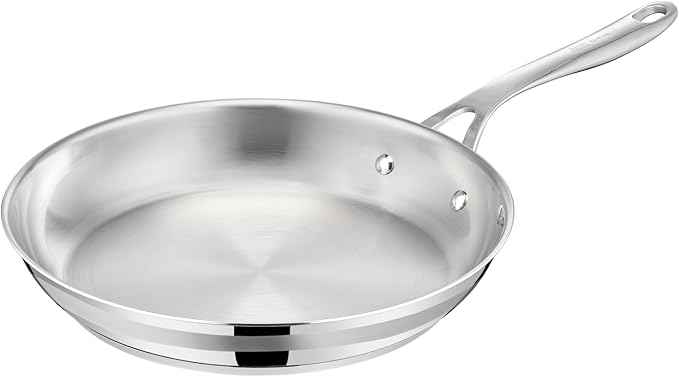 T-Fal x Jamie Oliver Stainless Steel Fry Pan 9.5-Inch, Induction Compatible, Oven Safe up to 500°F, Chef's Stainless Steel Skillet, Frying Pan, Silver