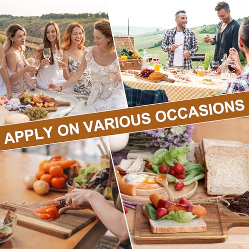 12 Set Acacia Wood Charcuterie Board with Knife Wooden Serving Tray with Groove Acacia Wood Cutting Board with Gift Box and Card for Wedding Baby Shower Housewarming Gift (12 Count)