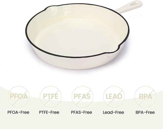 QuliMetal Enameled Cast Iron Cookware Set, 5-Piece – 2.3QT Dutch Oven, 4.7QT Braiser, 10" Skillet, 9x5" Oval Bread Pan & Rack – Versatile Oven-Safe Enamel Cast Iron Pots and Pans for Home Cooking