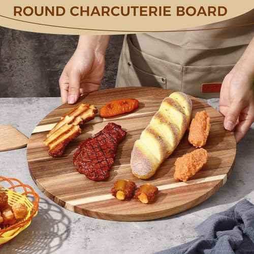 10 Pack 14" Acacia Wooden Round Cutting Boards Bulk 0.6 Inch Thick Round Charcuterie Board Smooth Surface Multipurpose Chopping Serving Tray for Pizza Fruit Vegetables Bread (10 Count)