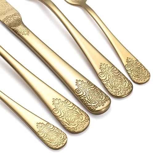 Gold Silverware Set 40 Pieces Stainless Steel Flatware Set Service for 8 Cutlery Utensil Sets Include Knives Forks Spoons for Kitchen Home Restaurant (4 Count)