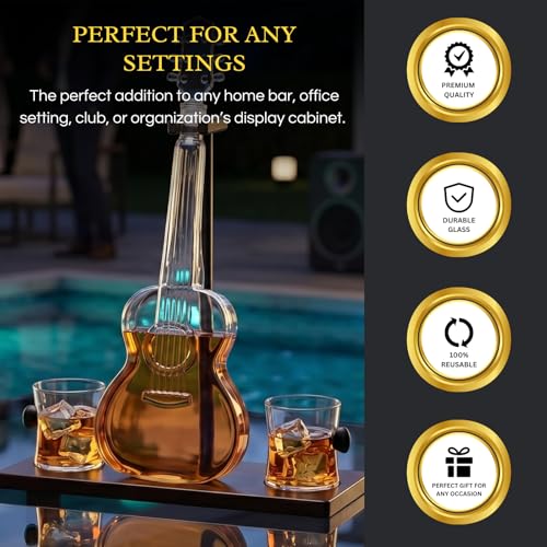Guitar Whiskey & Wine Decanter & Mahogany Base (3 Count)