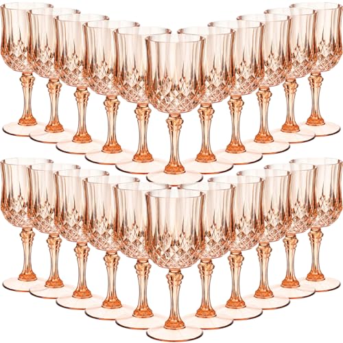 48 Pcs 7oz Plastic Vintage Wine Glasses Drinking Goblets Unbreakable Crystal Water Glassware Reusable Diamond Champagne Flutes Cups for Wedding Banquet Birthday Party Supplies (48 Count)