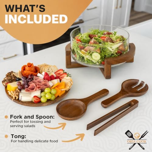 X Large 6.5 L Glass Salad Bowl with Lid Set