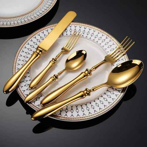 Gold Silverware Set for 6 Flatware Luxury 30 Piece German Gold Utensil Sets 18