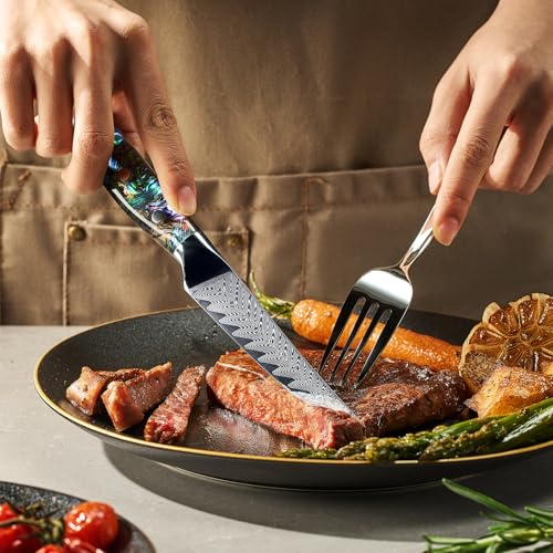 SENKEN 6 Piece Damascus Steak Knife Set (6 Count)
