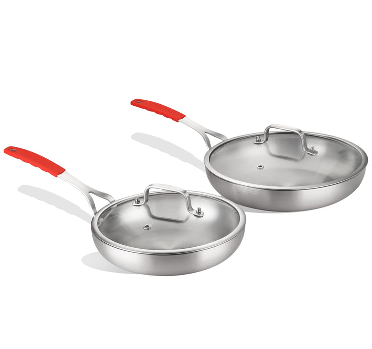 Tri Ply Stainless Steel Frying Pan Set 8" 12" with Lid Skillet