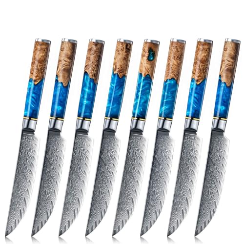 SENKEN Damascus Steak Knife Set (8 Count)