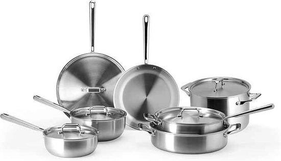 Misen 5-Ply Stainless Steel Cookware Set - Versatile, Dishwasher Safe - 12-Piece Set - 10" Skillet, 12" Skillet, 3 QT Saute Pan & 6 QT Rondeau + Lids, 2 QT & 3 QT Saucier + Lids, 8 QT Stockpot + Lid
