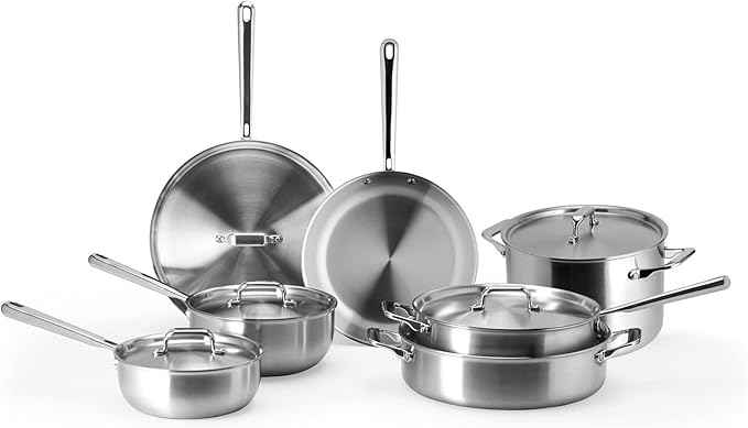 Misen 5-Ply Stainless Steel Cookware Set - Versatile, Dishwasher Safe - 12-Piece Set - 10" Skillet, 12" Skillet, 3 QT Saute Pan & 6 QT Rondeau + Lids, 2 QT & 3 QT Saucier + Lids, 8 QT Stockpot + Lid