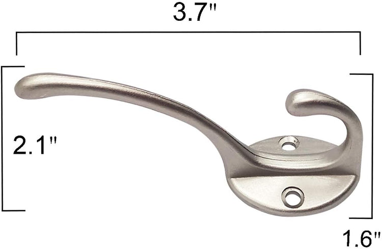 IBosins 10 Pack Heavy Duty Dual Coat Hooks Wall Mounted with 40 Screws Retro Double Hooks Utility Silvery Hooks for Coat, Scarf, Bag, Towel, Key, Cap, Cup, Hat (Silvery)