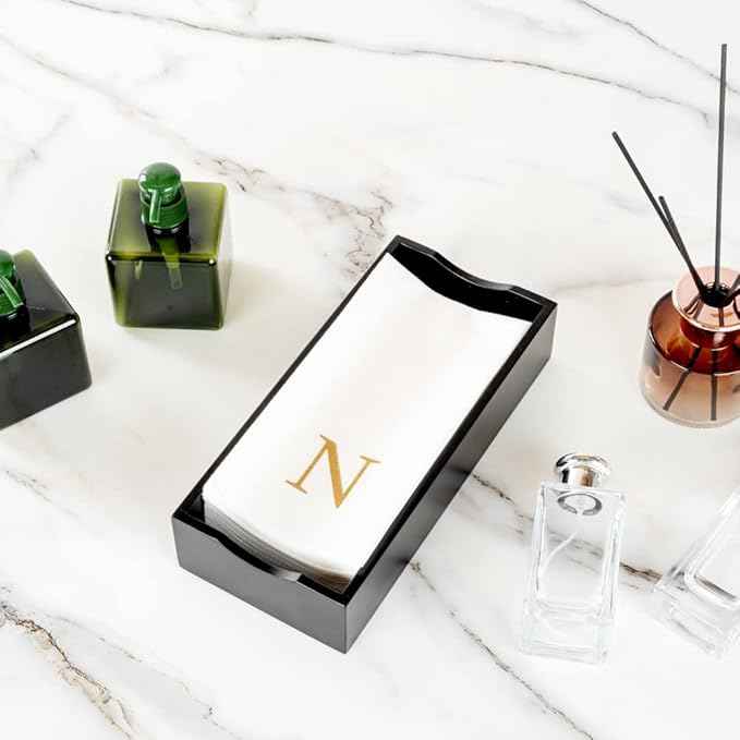 Luxenap 15.8 X 7.9 Inch Linen-Feel Guest Towels, 2000 Lettered Hand Towels - Gold Letter 'N', Sans Serif Font, White Paper Dinner Napkins, airlaid, For Restrooms And Tables