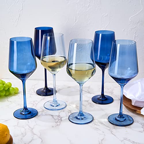 Winter Blue Christmas Wine Glasses Set of 6 Colored Crystal 12oz Navy Tall Stemmed Glassware for Holiday Celebrations (6 Count)