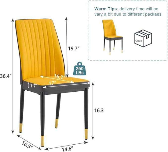 Modern Dining Chairs Set - Orange PU Leather Armless Chairs with Metal Legs for Dinner Room, Office, Waiting Room (Set of 6)