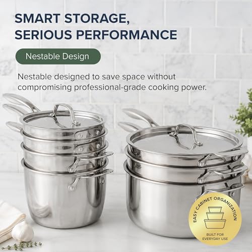 Pro-Smart 9-Piece, 3.1mm Tri-Ply Clad Stainless Steel Cookware Set
