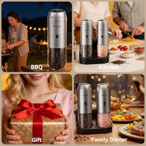 Electric Salt and Pepper Grinder Set (Silver)