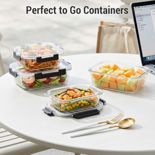 10 Sets 36 oz & 12 oz Glass Food Storage Containers with lids (Black)