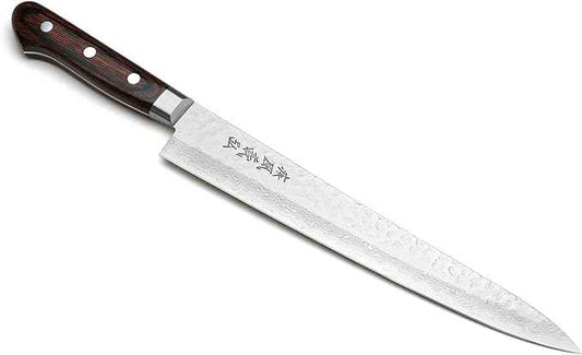 Yoshihiro VG10 16 Layer Hammered Damascus Stainless Steel Sujihiki Slicer Chefs Knife (9.5'' (240mm))