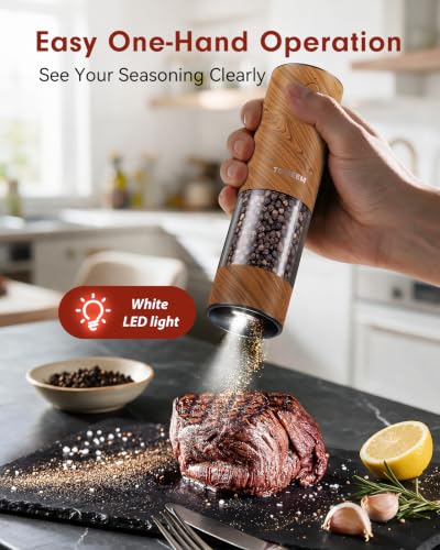 Larger Capacity Rechargeable Electric Salt and Pepper Grinder Set (Wood color)