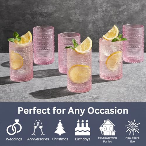 Hobnail Beaded Highball Drinking Tumbler Glasses