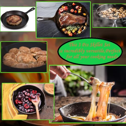 La Cuisine Pre Seasoned Cast Iron Skillet Set (Pre-Seasoned / 3-PCS Set)