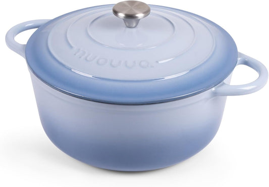 Nuovva Enamelled Cast Iron Dutch Oven Pot with Lid 6.4 Quart Non Stick Casserole Pot – Heavy Duty & Oven Safe up to 500° F for Bread Baking, Braising, Stews, Roasting – 28cm Costal Blue - Nestoria