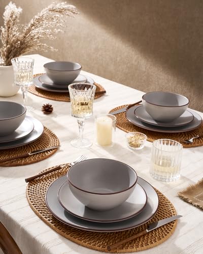 Venus Ceramic Plates and Bowls Sets (Light Gray / Serves 6 (18pc))