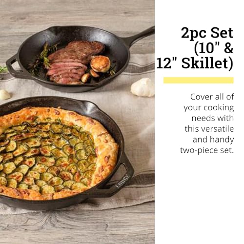 Chef Collection Cast Iron Skillet Set (10" & 12" (Pack of 2))
