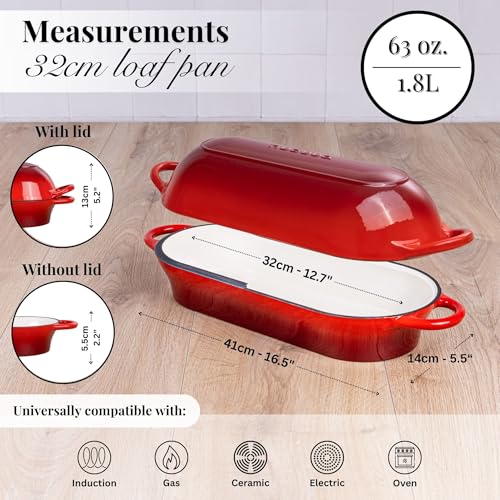 Enamelled Cast Iron Bread Loaf Pot (34cm x 16cm / Red)